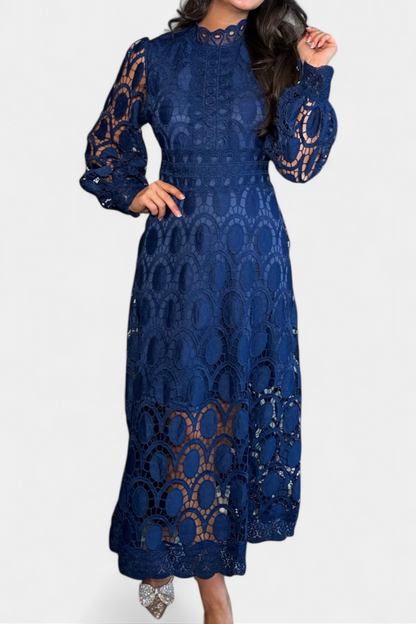 Jovie Abito midi in pizzo Ricamo con Collo alto