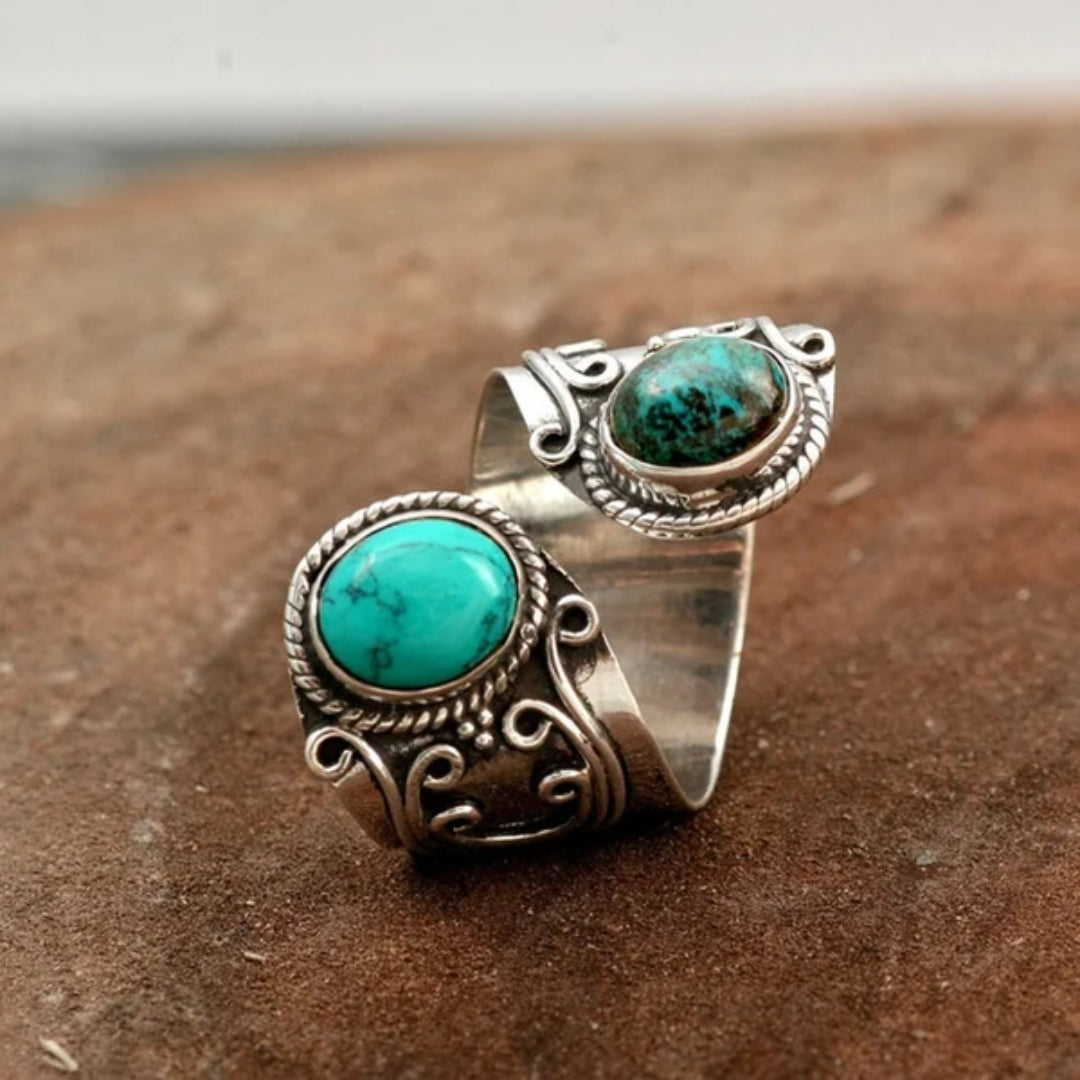 Anello vintage a spirale in argento turchese