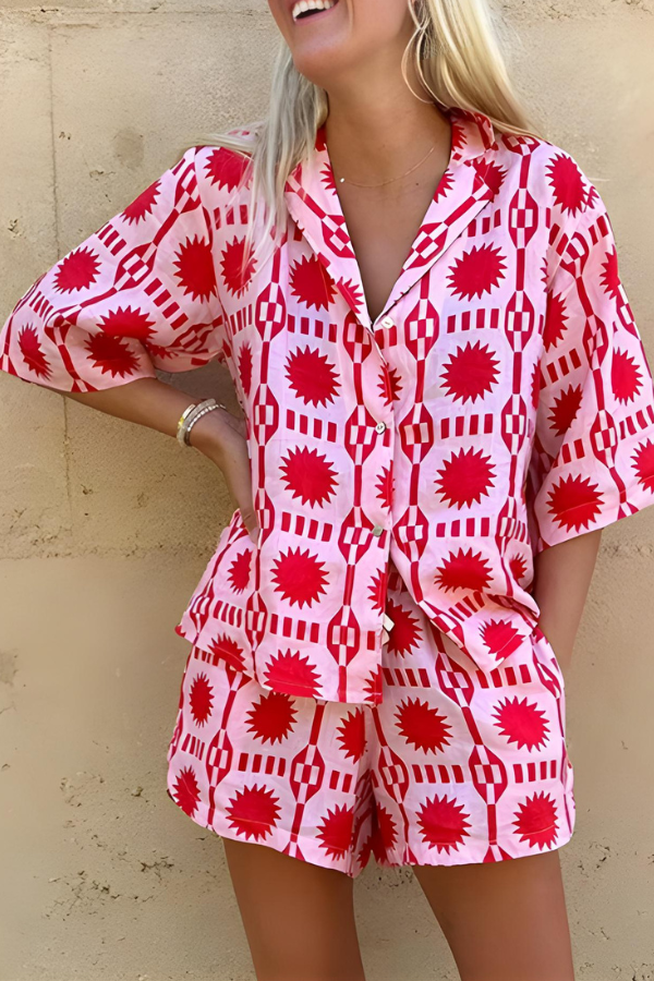 MARISSE – SET DI CAMICIA E SHORTS STILE SPIAGGIA IMPRESA