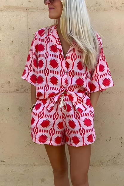 MARISSE – SET DI CAMICIA E SHORTS STILE SPIAGGIA IMPRESA
