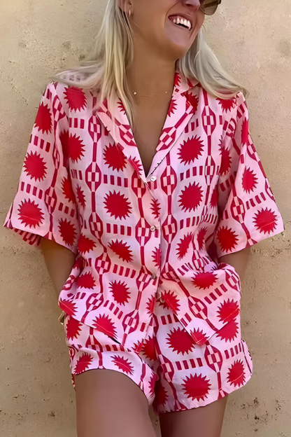 MARISSE – SET DI CAMICIA E SHORTS STILE SPIAGGIA IMPRESA