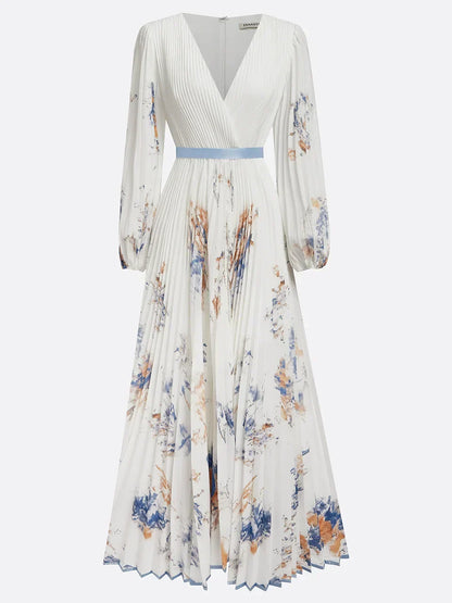 Halston - Elegante Abito maxi con Maniche a palloncino e Scollo a V