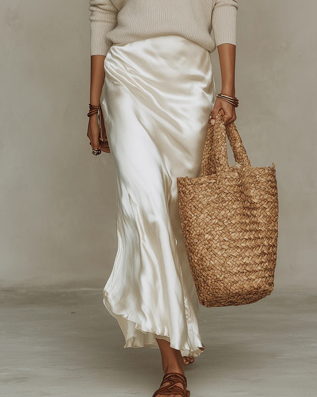 Elena | Abito midi in raso con Maglione Incluso