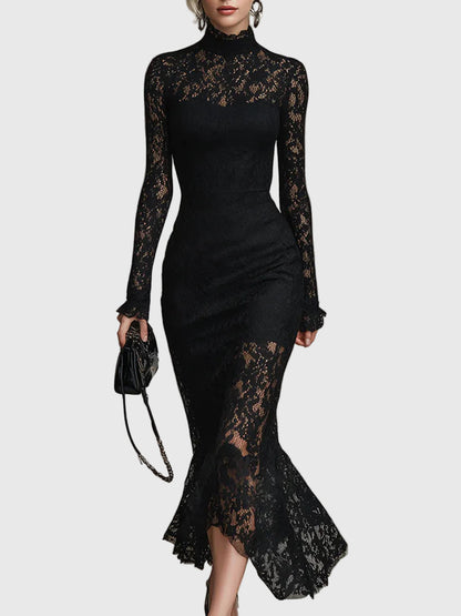 Monica | Elegante Abito lungo di Pizzo con Cola di Sirena