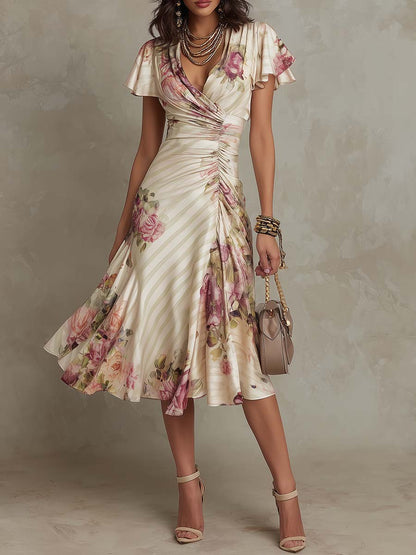 Alba | Elegante Abito midi Drappeado con Fiori