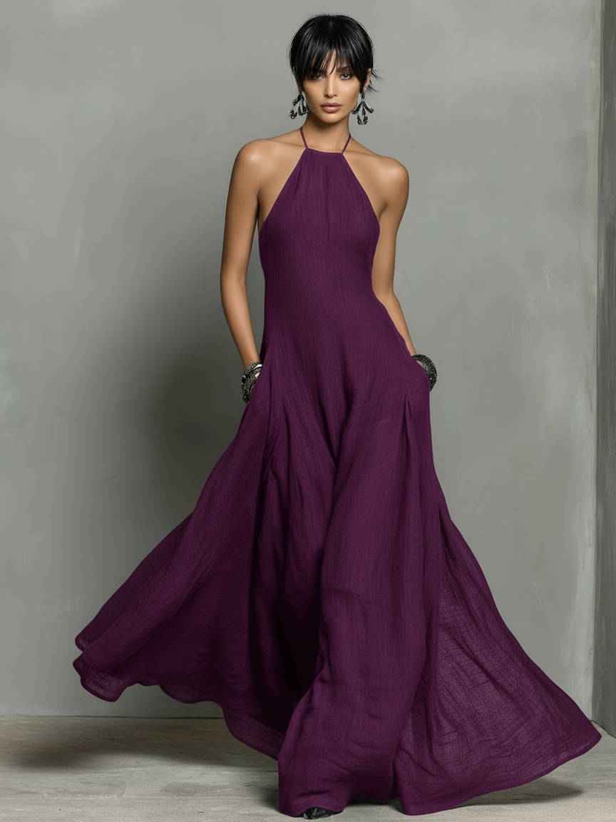 Abito maxi Senza maniche in Misto in lino Minimalista per donna