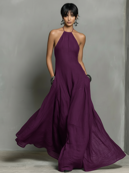 Abito maxi Senza maniche in Misto in lino Minimalista per donna