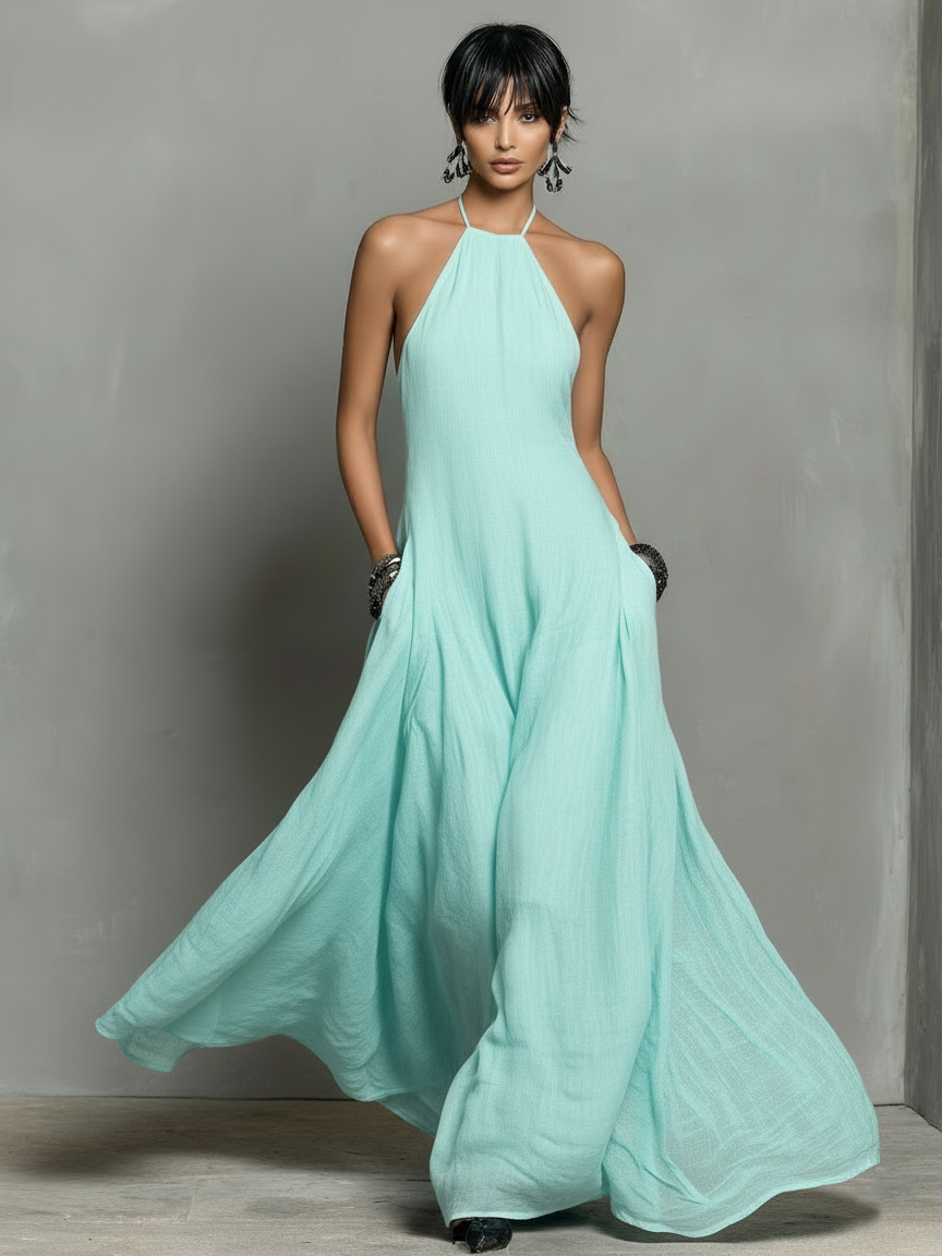 Abito maxi Senza maniche in Misto in lino Minimalista per donna