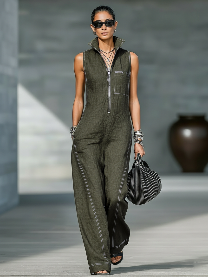 Jumpsuit Minimalista Senza maniche per donna con Finiture Blancos