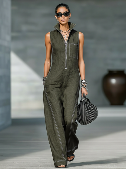 Jumpsuit Minimalista Senza maniche per donna con Finiture Blancos
