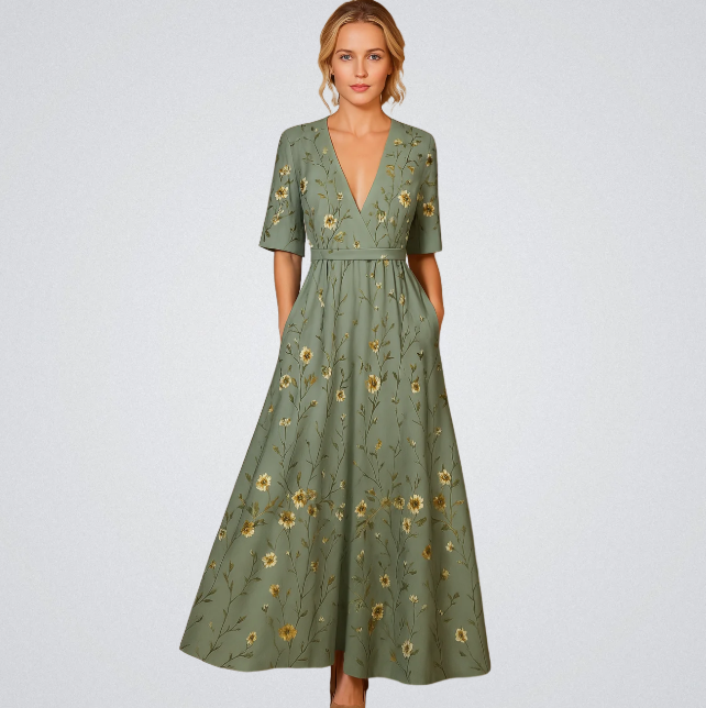 Elisa - Abito Maxi Envoltura Elegante con Fiori