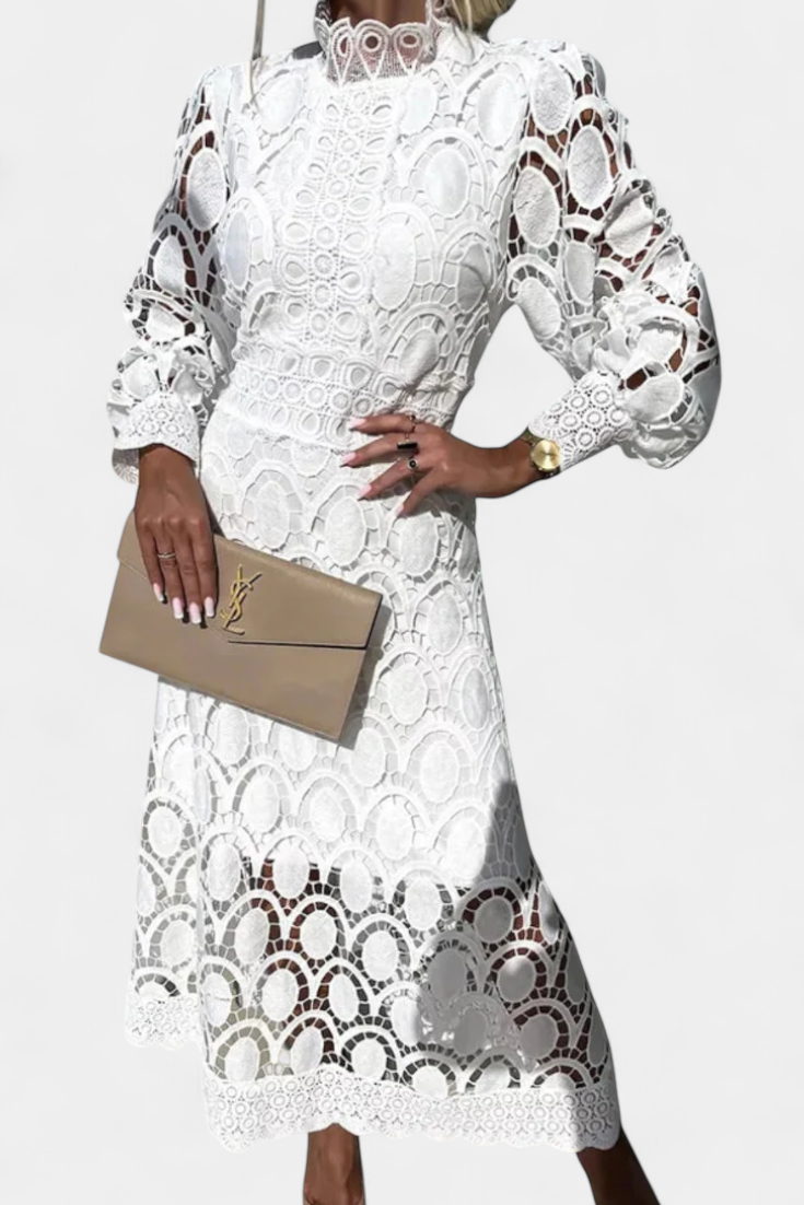 Jovie Abito midi in pizzo Ricamo con Collo alto