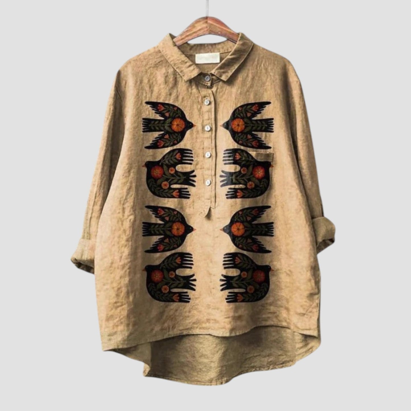 Avynna™ | 2025 – Blusa Ricamata con Aves