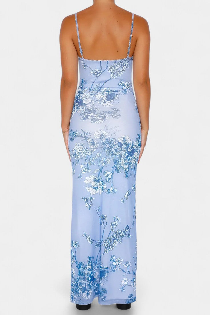 Iris Abito in pizzo Floreale Blu