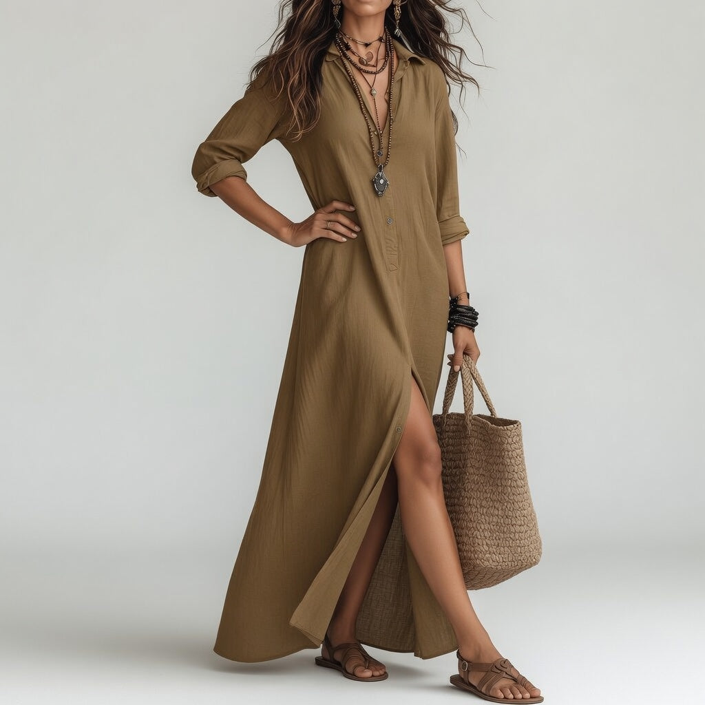 Abito lungo camicia oversize boho - Cotone puro fluido e senza tempo