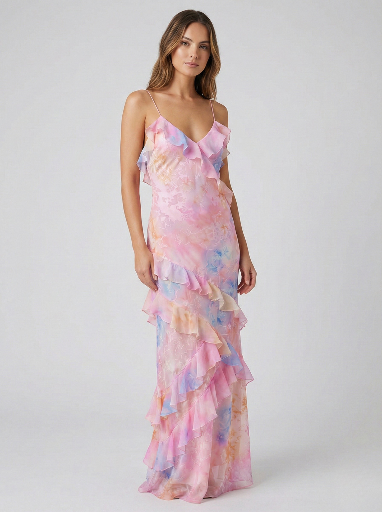 Abito maxi Ruffle Etéreo di Luna