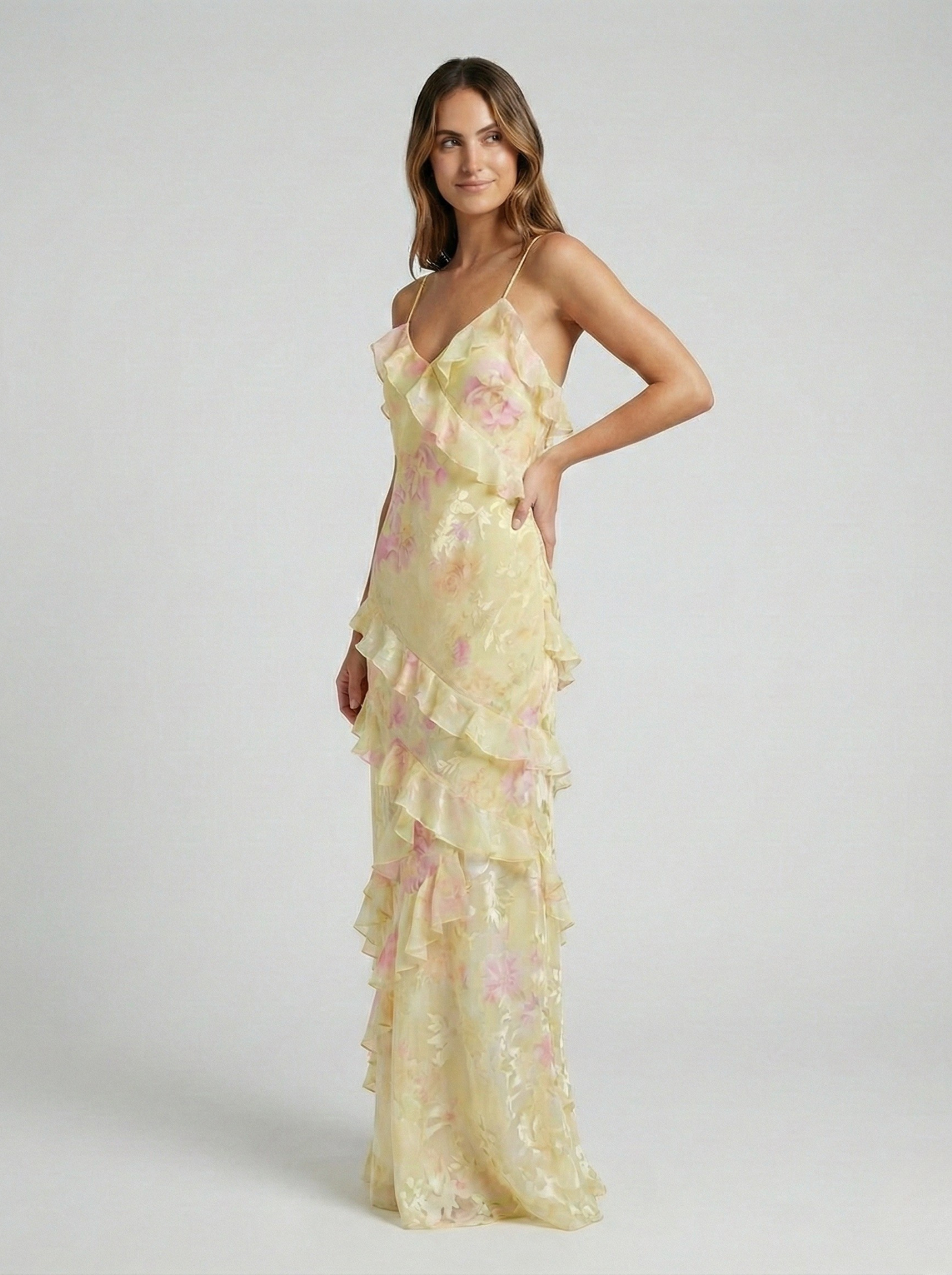 Abito maxi Ruffle Etéreo di Luna