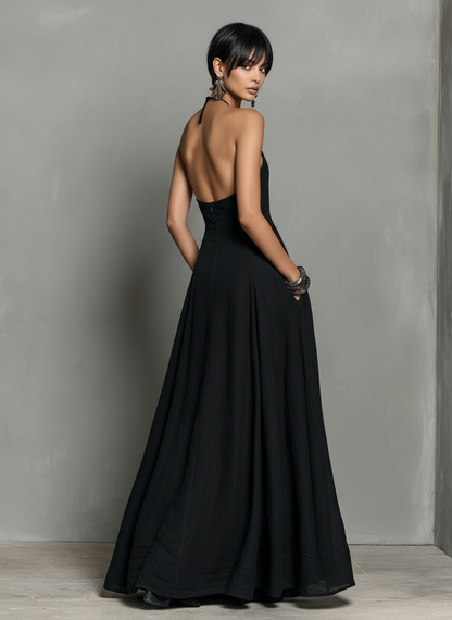 Abito maxi Senza maniche in Misto in lino Minimalista per donna