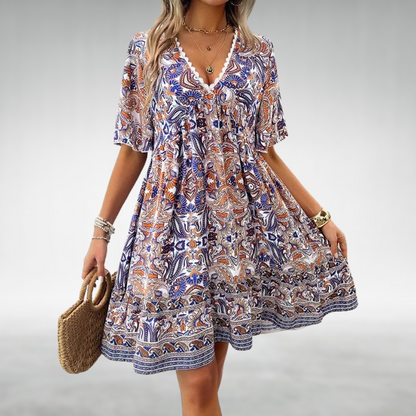 Saylor - Abito Estivo di Scollo a V con Stampato Boho di Paisley