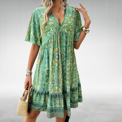 Saylor - Abito Estivo di Scollo a V con Stampato Boho di Paisley