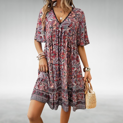 Saylor - Abito estivo con Scollo a V e Stampa Bohemio di Paisley