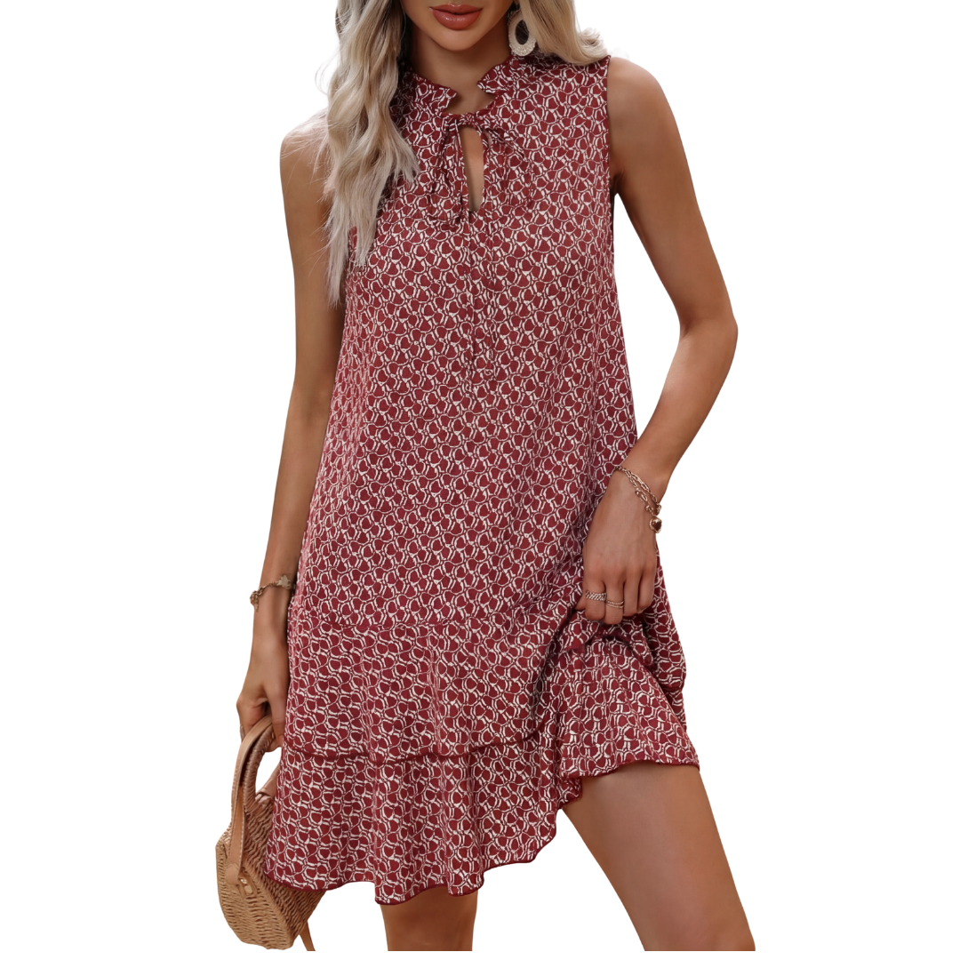 Abito midi Boho Stampato con Spalline Regolabili