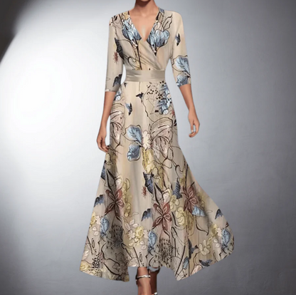 Zoe - Abito Maxi Floreale Classico con scollo a V