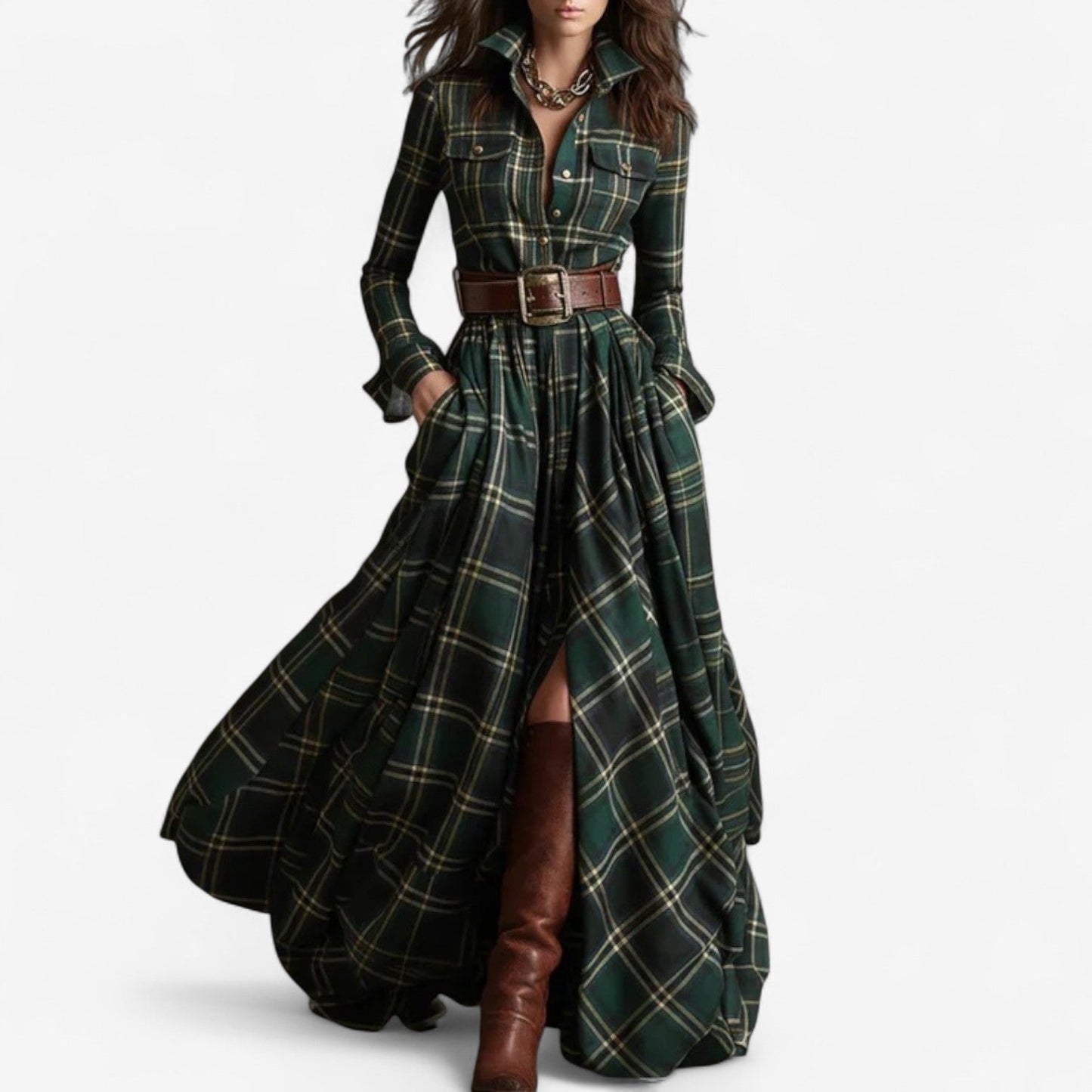 Abito maxi a Quadri Senza tempo - Eleganza Rústica e Raffinata