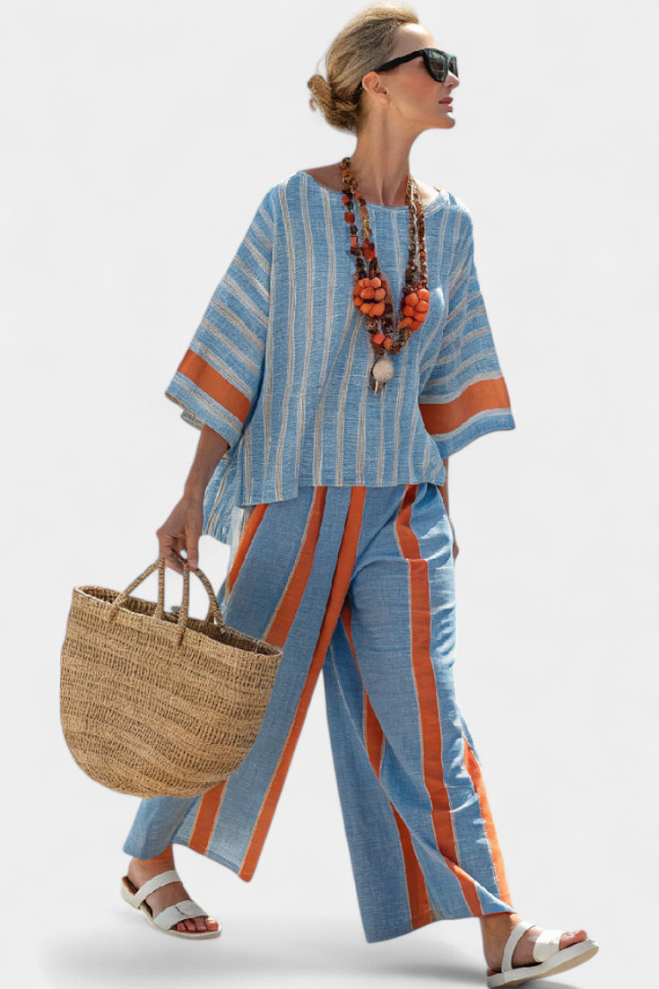 Velmere | Top di Terracota a Righe Sofisticato e Pantaloni di Lino