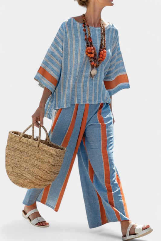 Velmere | Top di Terracota a Righe Sofisticato e Pantaloni di Lino