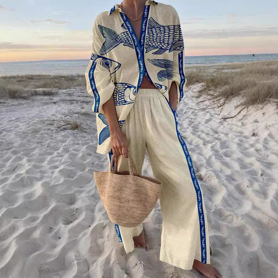 Yazette - Set di Abbigliamento con Stampa di Peces Azules