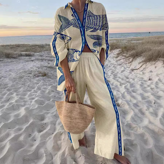 Yazette - Set di Abbigliamento con Stampa di Peces Azules