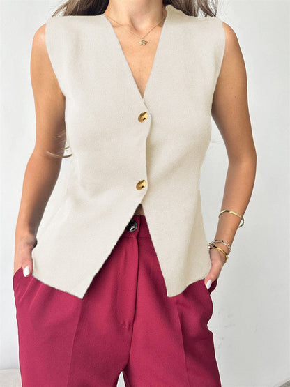 Grier – Top Peplum Senza maniche con bottoni