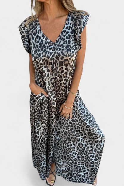 Isela Jumpsuit di Collo a V con Stampa di Leopardo