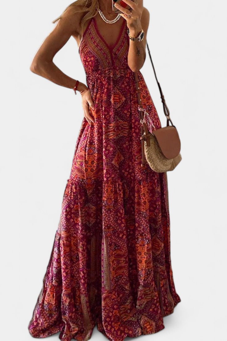 Saira Abito Vintage con Stampa floreale e Vita Alta