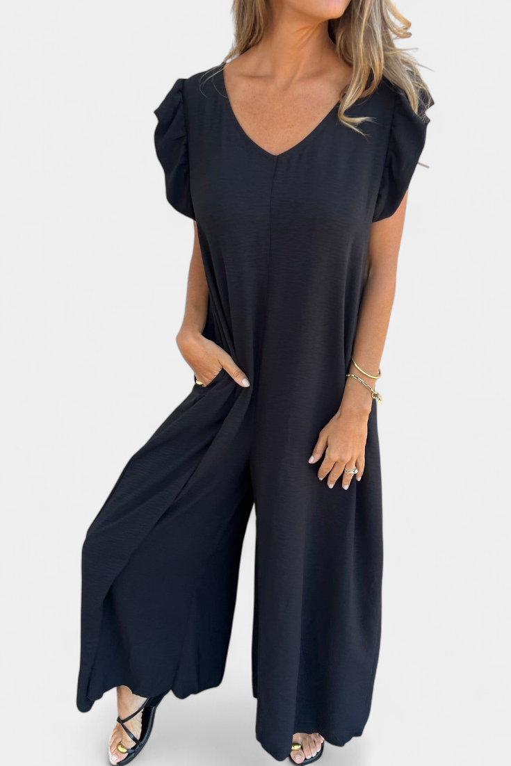 Isela Jumpsuit di Collo a V con Stampa di Leopardo