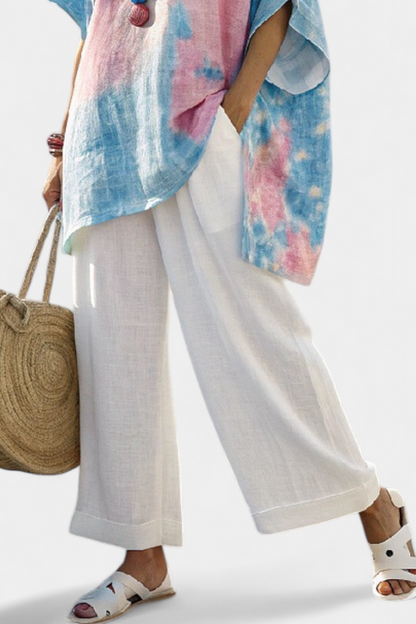 Vantrel | Blusa in lino Comoda e Rilassata & Pantaloni di Bambù a Righe