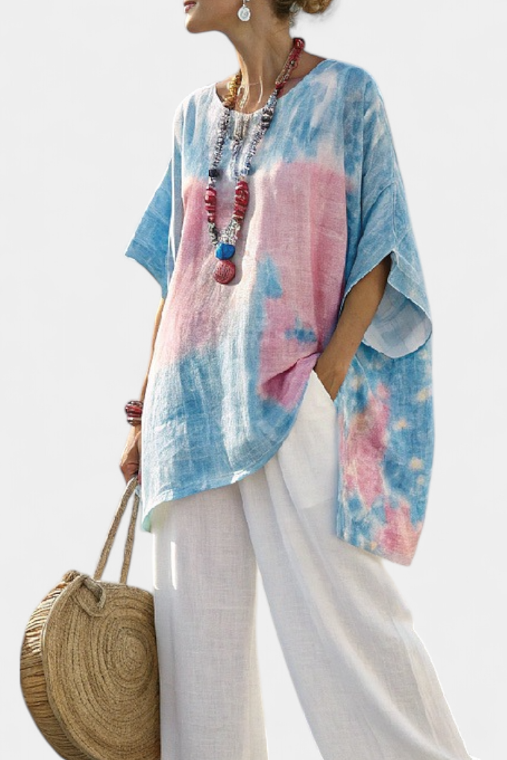 Vantrel | Blusa in lino Comoda e Rilassata & Pantaloni di Bambù a Righe