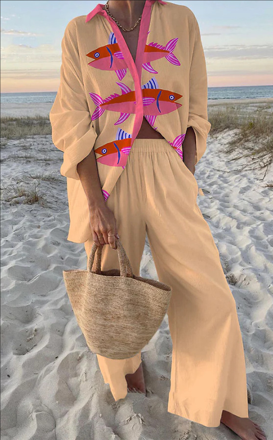 Evalisse - Set di Abbigliamento di Cama con Stampa di Peces Rosados