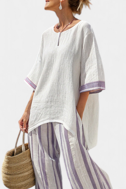 Luxmere | Blusa Rilassata e Comoda & Pantaloni di Bambù Rayados