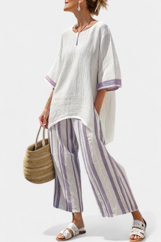Luxmere | Blusa Rilassata e Comoda & Pantaloni di Bambù Rayados