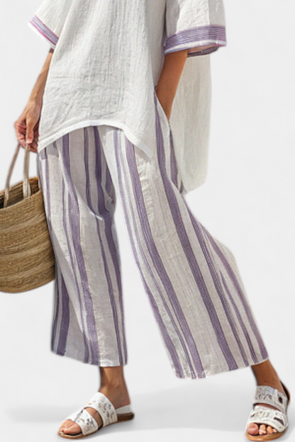 Luxmere | Blusa Rilassata e Comoda & Pantaloni di Bambù Rayados