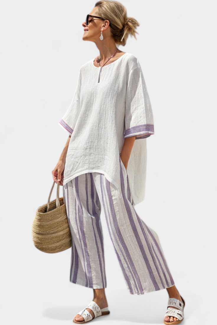Luxmere | Blusa Rilassata e Comoda & Pantaloni di Bambù Rayados