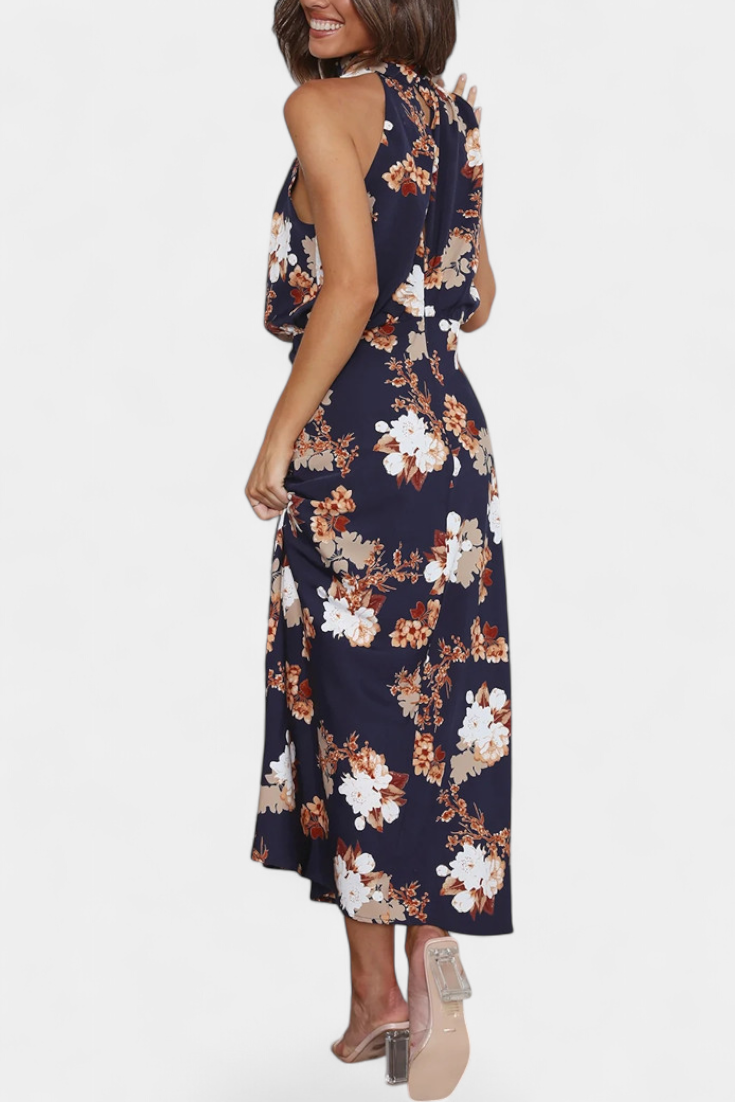 Lisa Abito maxi Floreale con Collo halter e Vita Elástica