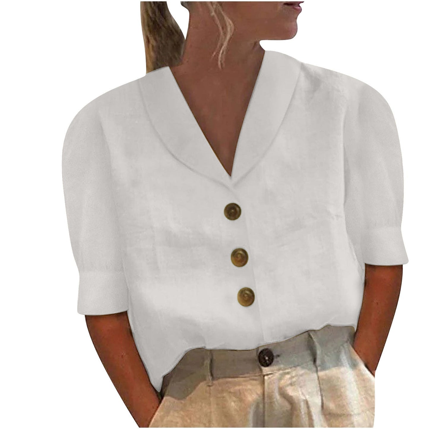Blusa Retrò-Chic con bottoni e Davanti Anudado