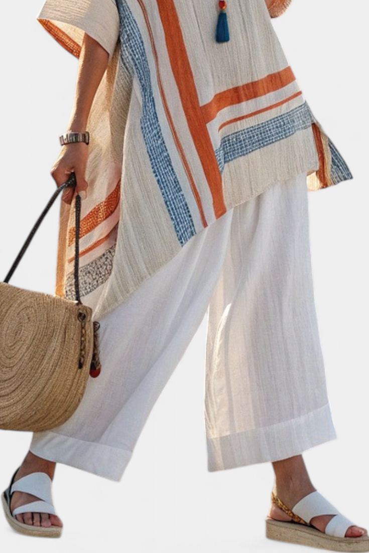 Caevan | Blusa Asimmetrica Sofisticata e Pantaloni di Lino di gamba ampia