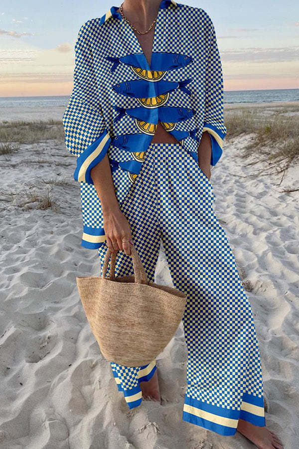 Trivela - Juego di Abbigliamento di Cama con Stampa di Sardinas e Limone