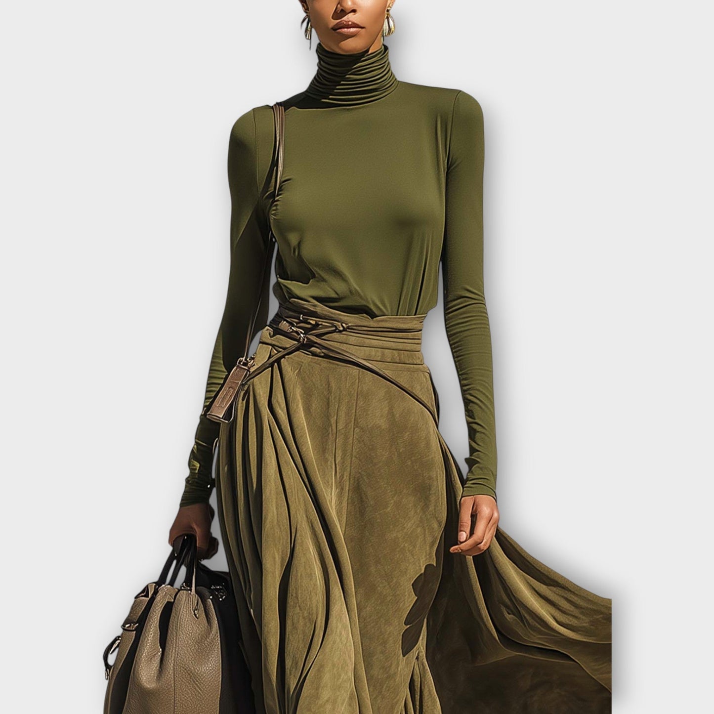 Set con Gonna Fluida Olive Luxe