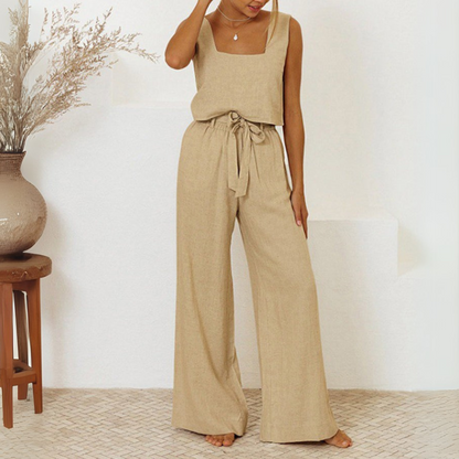 Evelyne - Set di Top Minimalista di Lusso e Pantaloni a gamba larga