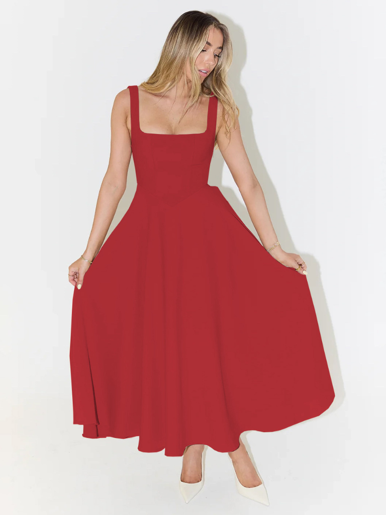 Robe Midi Elegante con Scollo quadrato - Taglio Flattering Senza Tiempo